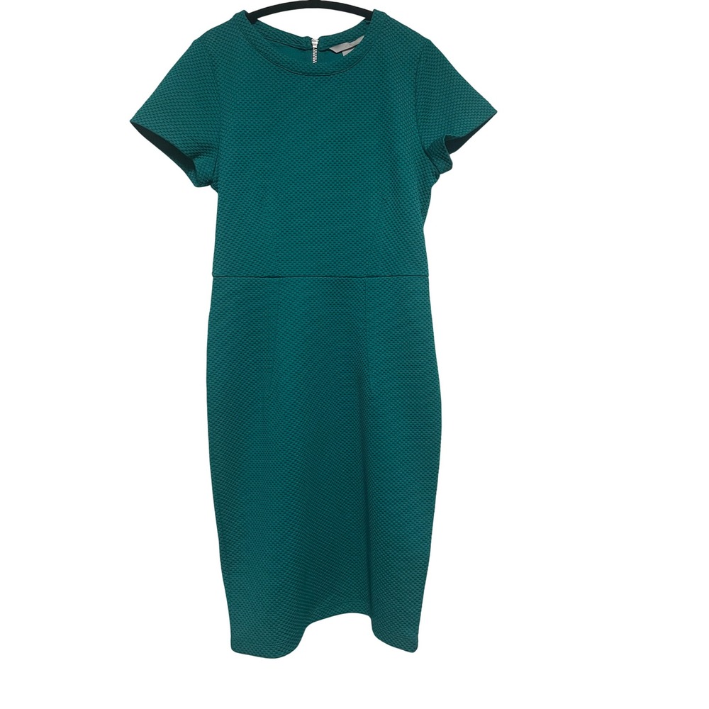 H&M Green Textured Stretch Sheath Dress, Short Sleeve, Career, Casual S
